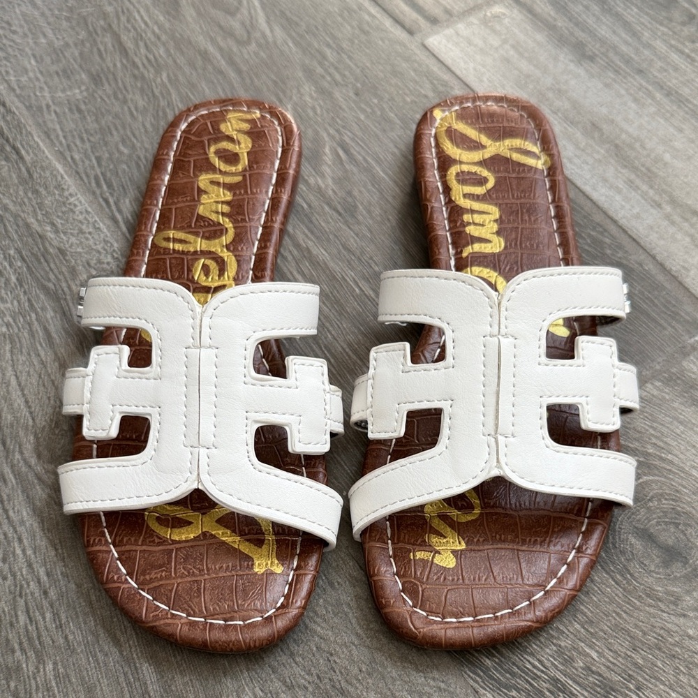 Sam Edelman White and Brown Slide Sandals